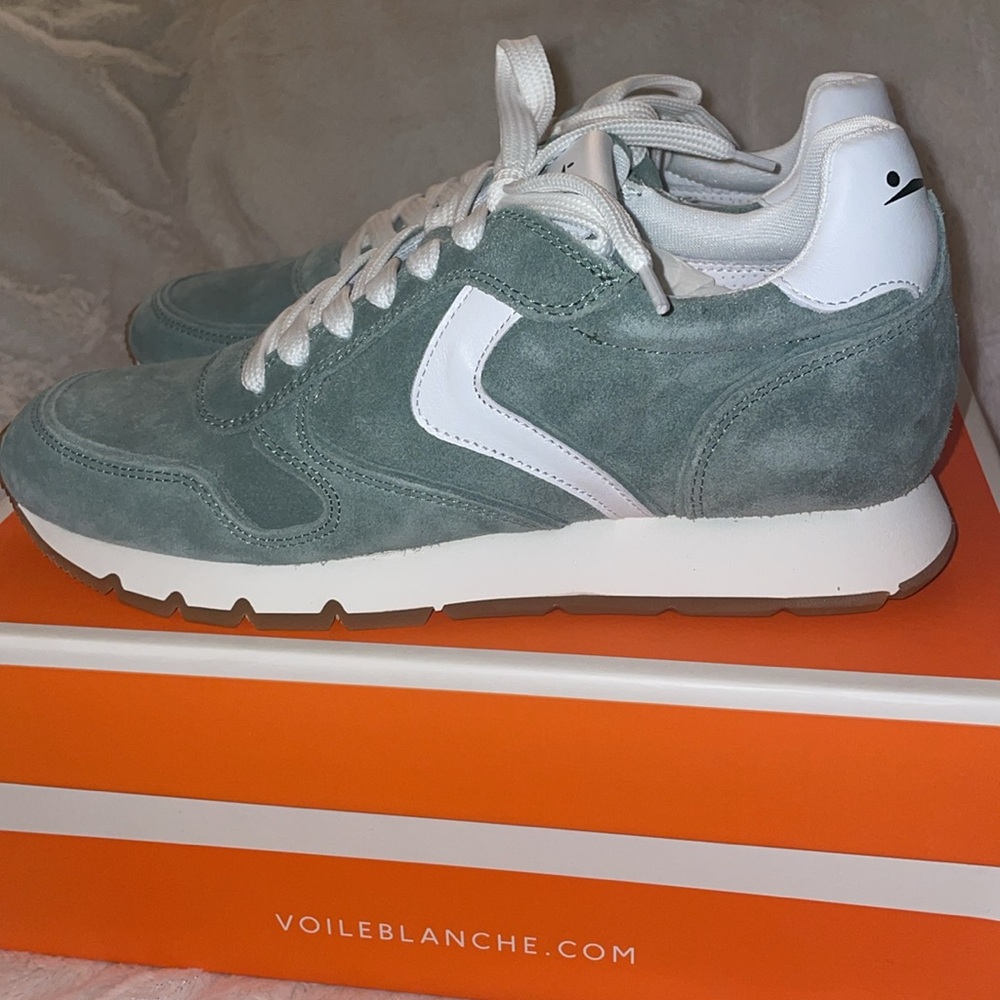 NWT VOILE BLANCHE JULIA Leather And Suede Sneakers in Sage - Picture 12 of 15